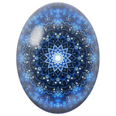 Cabochon en Verre Illustré Mandala Fractal Bleu Nuit pour la Création de Bijoux Fantaisie - DIY
