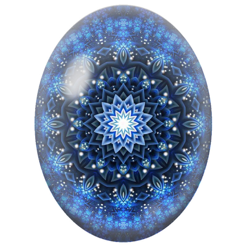 Cabochon en Verre Illustré Mandala Fractal Bleu Nuit 13x18, 18x25 ou 30x40mm