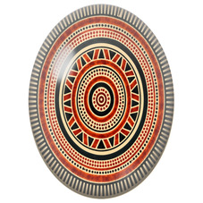 Cabochon en Verre Illustré Mandala Tribal Rouge, Noir et Ivoire pour la Création de Bijoux Fantaisie - DIY