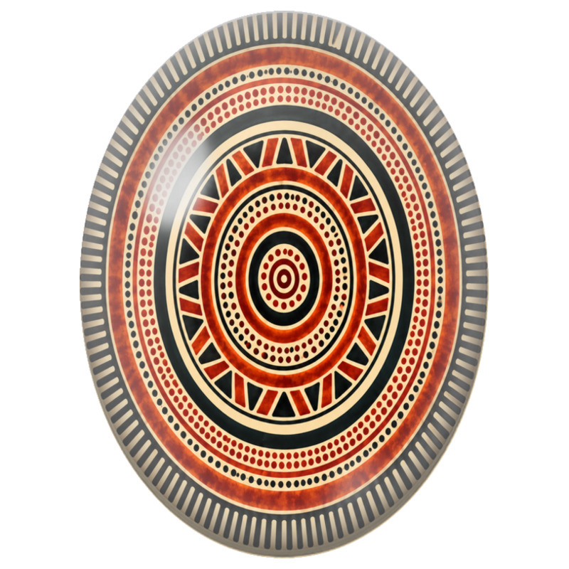 Cabochon en Verre Illustré Mandala Tribal Rouge, Noir et Ivoire 13x18, 18x25 ou 30x40mm