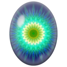 Cabochon en Verre Illustré Mandala Lumineux Vert et Bleu pour la Création de Bijoux Fantaisie - DIY