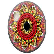 Cabochon en Verre Illustré Mandala Pointilliste Rouge, Orange et Jaune pour la Création de Bijoux Fantaisie - DIY
