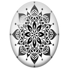 Cabochon en Verre Illustré Mandala Floral Noir et Blanc aux Éventails pour la Création de Bijoux Fantaisie - DIY
