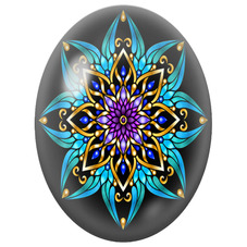 Cabochon en Verre Illustré Mandala Précieux Turquoise, Violet et Or sur Fond Noir pour la Création de Bijoux Fantaisie - DIY