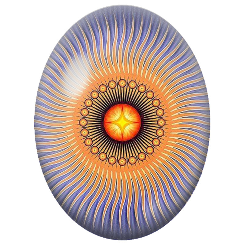 Cabochon en Verre Illustré Mandala Solaire Orange et Bleu Nuit 13x18, 18x25 ou 30x40mm