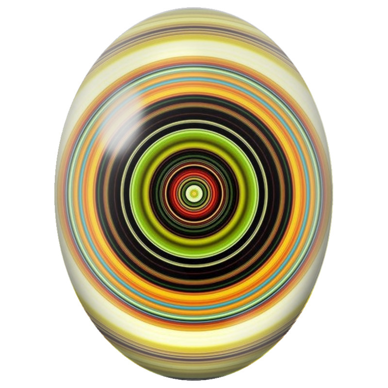 Cabochon en Verre Illustré Mandala Cercles Vert, Orange et Jaune 13x18, 18x25 ou 30x40mm