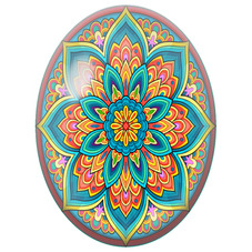 Cabochon en Verre Illustré Mandala Floral Turquoise, Corail et Jaune pour la Création de Bijoux Fantaisie - DIY