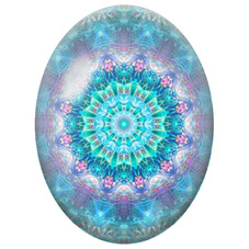 Cabochon en Verre Illustré Mandala Fractal Turquoise et Rose pour la Création de Bijoux Fantaisie - DIY