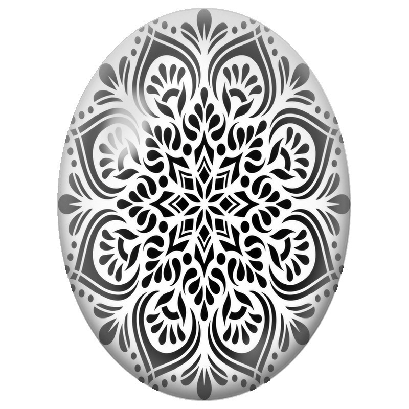 Cabochon en Verre Illustré Mandala Arabesques Noir et Blanc 13x18, 18x25 ou 30x40mm