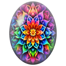 Cabochon en Verre Illustré Mandala Floral Arc-en-Ciel sur Fond Nuit pour la Création de Bijoux Fantaisie - DIY