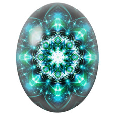 Cabochon en Verre Illustré Mandala Cosmique Vert et Turquoise pour la Création de Bijoux Fantaisie - DIY