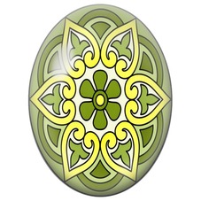 Cabochon en Verre Illustré Mandala Arabesques Vert et Jaune pour la Création de Bijoux Fantaisie - DIY