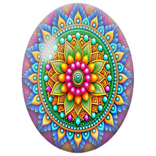 Cabochon en Verre Illustré Mandala Floral Rose, Vert et Bleu pour la Création de Bijoux Fantaisie - DIY