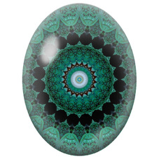 Cabochon en Verre Illustré Mandala Fractal Vert sur Fond Noir pour la Création de Bijoux Fantaisie - DIY