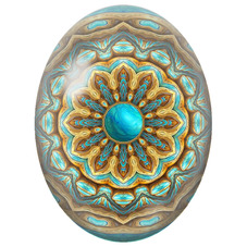 Cabochon en Verre Illustré Mandala Précieux Turquoise et Or pour la Création de Bijoux Fantaisie - DIY