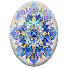 Cabochon en Verre Illustré Mandala Précieux Bleu, Violet et Or pour la Création de Bijoux Fantaisie - DIY
