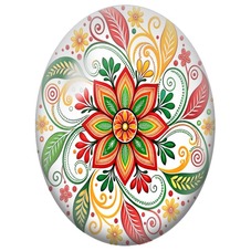 Cabochon en Verre Illustré Mandala Floral Rouge, Vert et Orange pour la Création de Bijoux Fantaisie - DIY