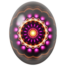 Cabochon en Verre Illustré Mandala Fractal Rose et Orange sur Fond Noir pour la Création de Bijoux Fantaisie - DIY