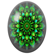 Cabochon en Verre Illustré Mandala Floral Vert sur Fond Noir pour la Création de Bijoux Fantaisie - DIY
