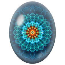 Cabochon en Verre Illustré Mandala Fractal Turquoise et Orange pour la Création de Bijoux Fantaisie - DIY