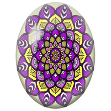 Cabochon en Verre Illustré Mandala Floral Violet et Jaune pour la Création de Bijoux Fantaisie - DIY