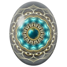 Cabochon en Verre Illustré Mandala Lumineux Turquoise et Or pour la Création de Bijoux Fantaisie - DIY