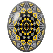 Cabochon en Verre Illustré Mandala Géométrique Jaune, Gris et Noir pour la Création de Bijoux Fantaisie - DIY