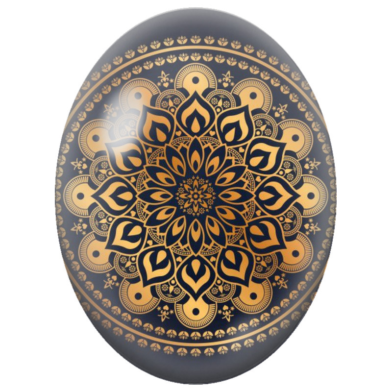 Cabochon en Verre Illustré Mandala Oriental Or sur Fond Bleu Nuit 13x18, 18x25 ou 30x40mm
