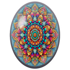 Cabochon en Verre Illustré Mandala Oriental Rose, Turquoise et Or pour la Création de Bijoux Fantaisie - DIY