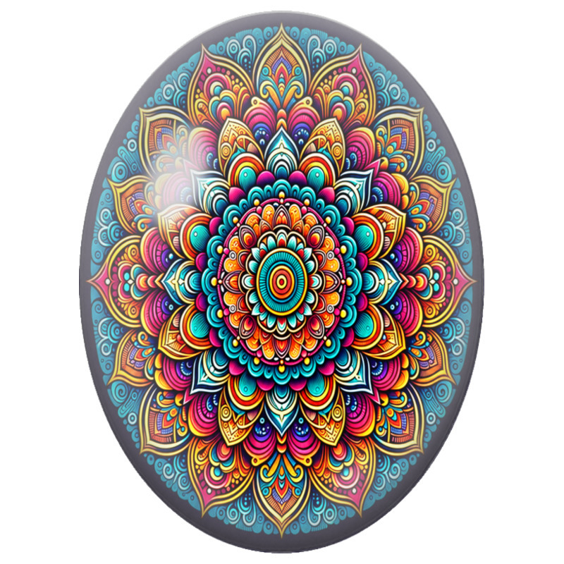 Cabochon en Verre Illustré Mandala Oriental Rose, Turquoise et Or 13x18, 18x25 ou 30x40mm