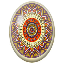Cabochon en Verre Illustré Mandala Tribal Orange, Violet et Jaune pour la Création de Bijoux Fantaisie - DIY