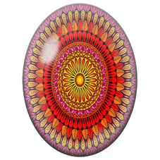 Cabochon en Verre Illustré Mandala Solaire Rouge, Orange et Rose pour la Création de Bijoux Fantaisie - DIY