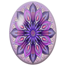Cabochon en Verre Illustré Mandala Floral Violet et Rose pour la Création de Bijoux Fantaisie - DIY