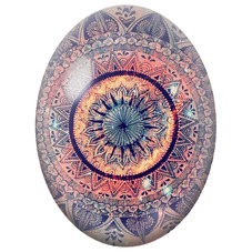 Cabochon en Verre Illustré Mandala Bohème Rose et Bleu Nuit pour la Création de Bijoux Fantaisie - DIY