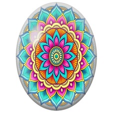 Cabochon en Verre Illustré Mandala Floral Turquoise et Rose pour la Création de Bijoux Fantaisie - DIY