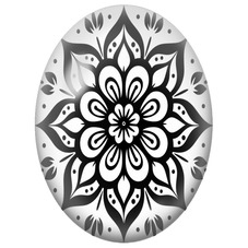 Cabochon en Verre Illustré Mandala Floral Noir et Blanc aux Tulipes pour la Création de Bijoux Fantaisie - DIY
