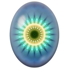 Cabochon en Verre Illustré Mandala Lumineux Bleu, Vert et Ivoire pour la Création de Bijoux Fantaisie - DIY