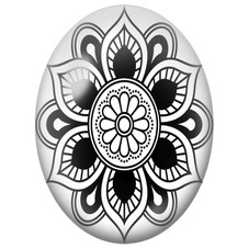 Cabochon en Verre Illustré Mandala Floral Noir et Blanc aux Pétales Rayés pour la Création de Bijoux Fantaisie - DIY
