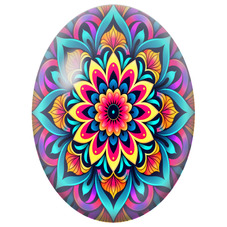 Cabochon en Verre Illustré Mandala Floral Rose, Turquoise et Jaune pour la Création de Bijoux Fantaisie - DIY