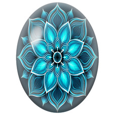Cabochon en Verre Illustré Mandala Floral Turquoise sur Fond Bleu Nuit pour la Création de Bijoux Fantaisie - DIY