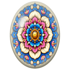 Cabochon en Verre Illustré Mandala Floral Bleu Royal, Rose et Or pour la Création de Bijoux Fantaisie - DIY