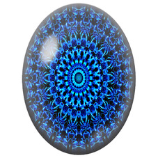 Cabochon en Verre Illustré Mandala Fractal Bleu Électrique sur Fond Noir pour la Création de Bijoux Fantaisie - DIY