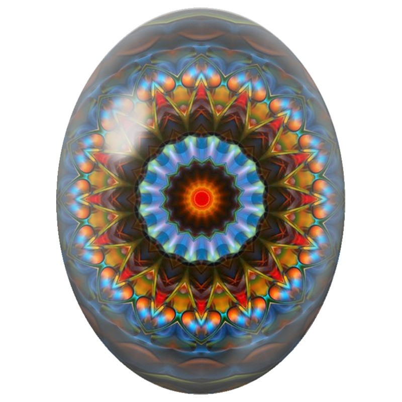 Cabochon en Verre Illustré Mandala Fractal Orange et Bleu 13x18, 18x25 ou 30x40mm
