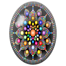 Cabochon en Verre Illustré Mandala Perles Multicolores sur Fond Noir pour la Création de Bijoux Fantaisie - DIY