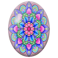Cabochon en Verre Illustré Mandala Floral Rose, Bleu et Vert pour la Création de Bijoux Fantaisie - DIY
