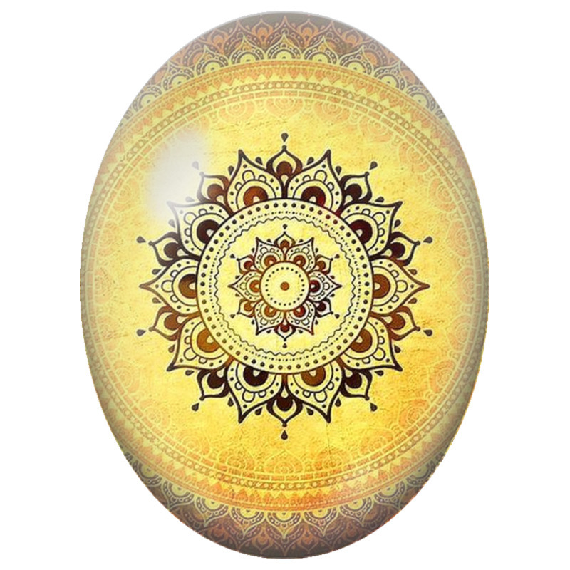 Cabochon en Verre Illustré Mandala Oriental Doré et Marron 13x18, 18x25 ou 30x40mm