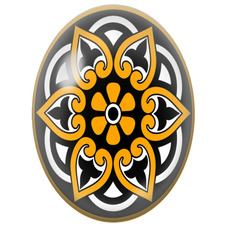 Cabochon en Verre Illustré Mandala Arabesques Orange, Noir et Blanc pour la Création de Bijoux Fantaisie - DIY
