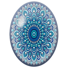 Cabochon en Verre Illustré Mandala Pointilliste Bleu et Blanc pour la Création de Bijoux Fantaisie - DIY