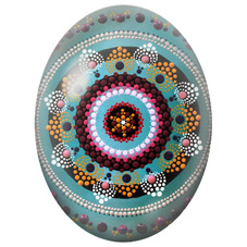 Cabochon en Verre Illustré Mandala Pointilliste Turquoise, Bordeaux et Orange pour la Création de Bijoux Fantaisie - DIY
