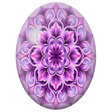 Cabochon en Verre Illustré Mandala Floral Violet et Rose en Relief pour la Création de Bijoux Fantaisie - DIY
